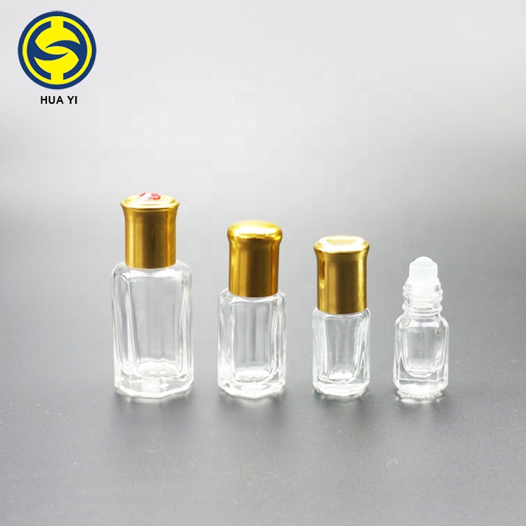 wholesale 2ml 3ml 6ml 10ml 12ml octagonal glass perfume attar oil roll on glass bottle