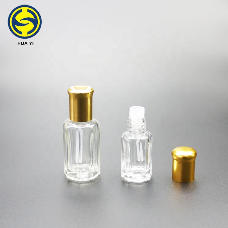 wholesale 2ml 3ml 6ml 10ml 12ml octagonal glass perfume attar oil roll on glass bottle