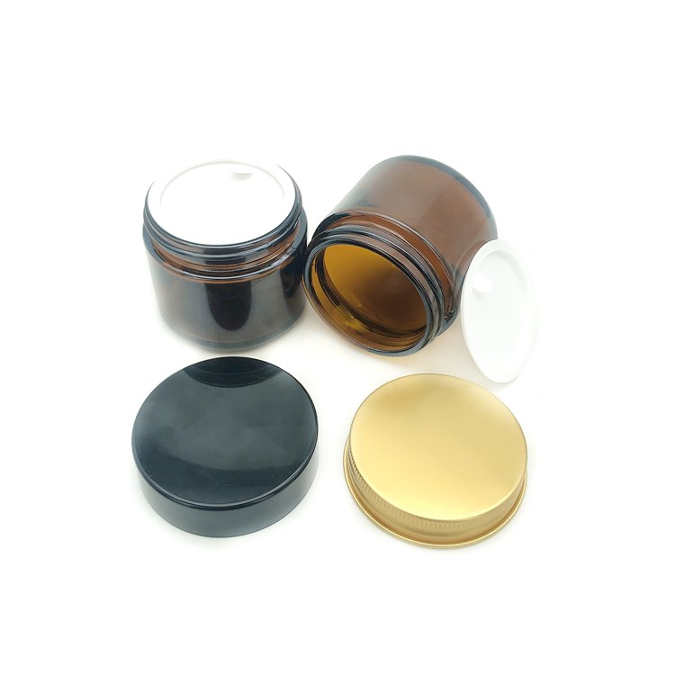 wholesale 2oz 50ml amber glass jar for cosmetic with cap