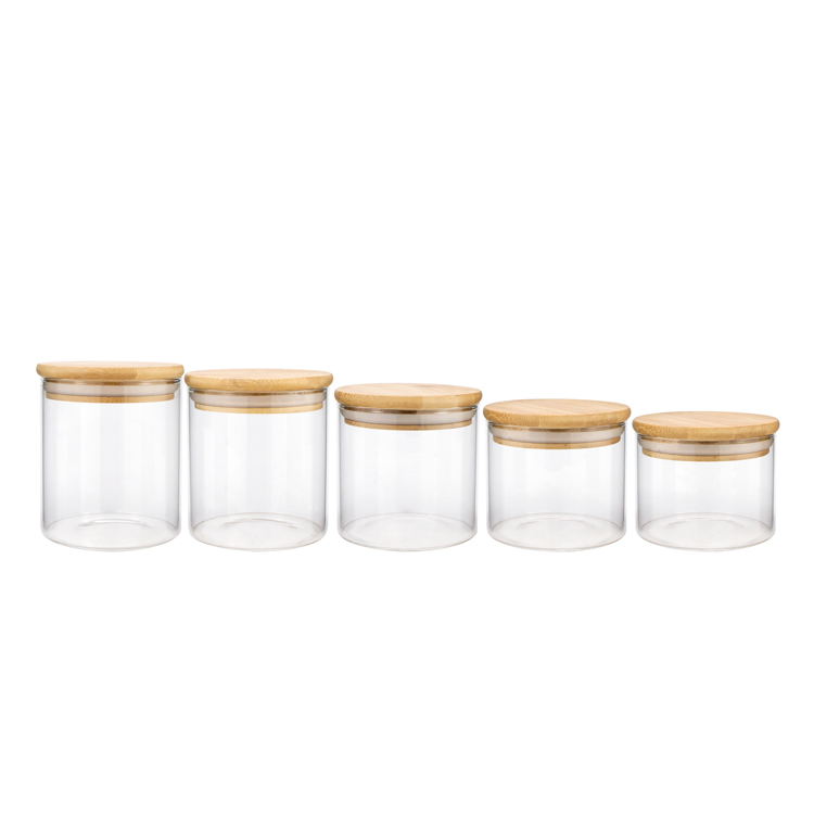 wholesale 300ml 350ml 500ml 720ml 1000ml tea/ food /candy /spice packaging glass storage jar with cork/wooden / bamboo lid