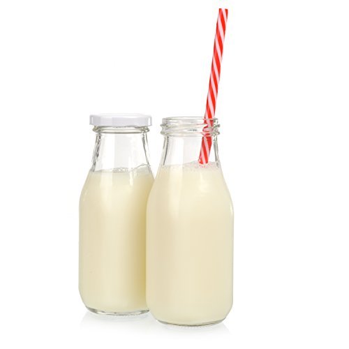 wholesale 300ml clear drinking glass milk bottle with lids