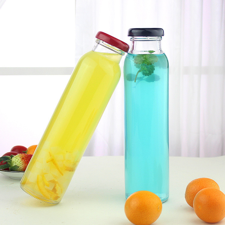 wholesale 300ml clear empty round glass beverage/juice/drinking bottle with screw cap