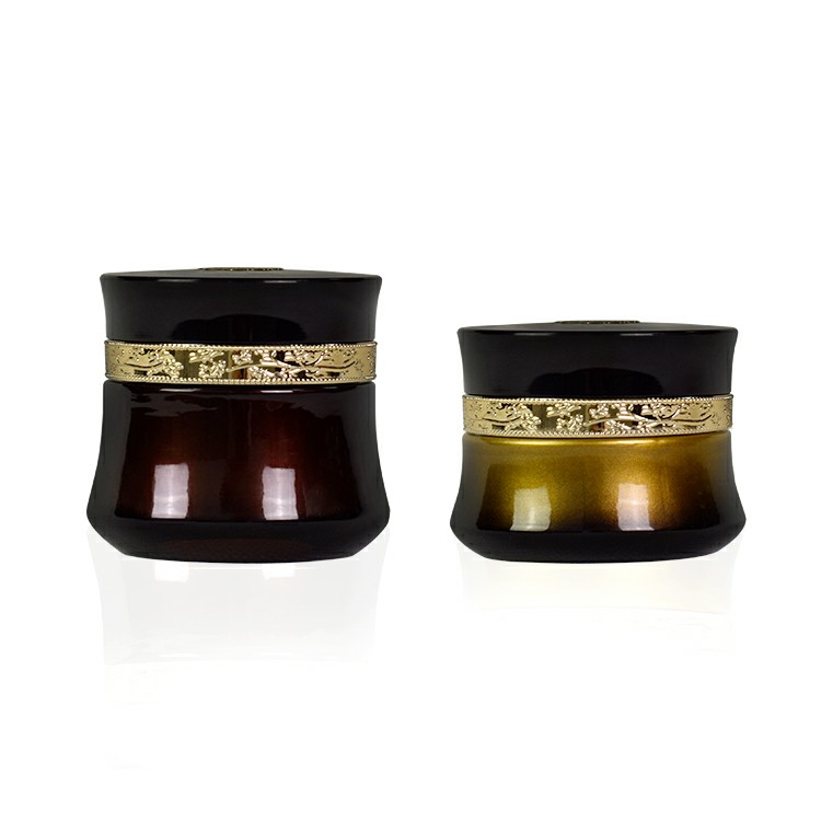wholesale 30g 50g 1oz 2oz  black gradient gold alumite cap glass lotion eye cream cosmetic packaging skincare jar