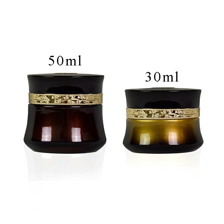 wholesale 30g 50g 1oz 2oz black gradient gold alumite cap glass lotion eye cream cosmetic packaging skincare jar