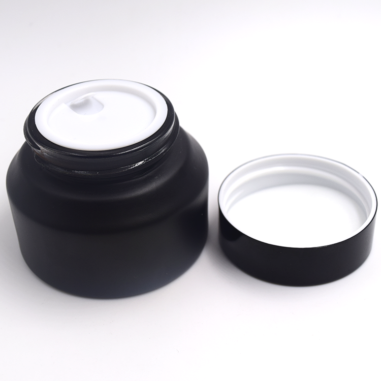 wholesale 30g 50g 30ml 60ml matte black cosmetic glass bottle sets glass jar for skincare face cream lotion bottle