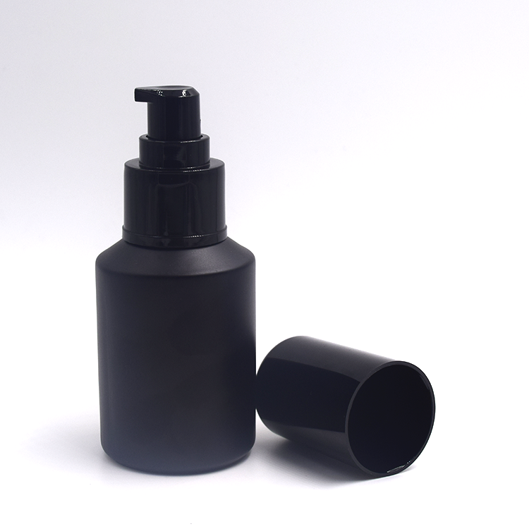 wholesale 30g 50g 30ml 60ml matte black cosmetic glass bottle sets glass jar for skincare face cream lotion bottle