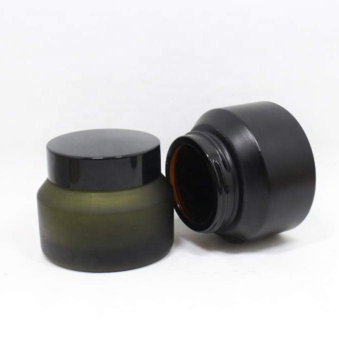 wholesale 30g 50g matte green black cosmetic glass jar for skincare face cream mask