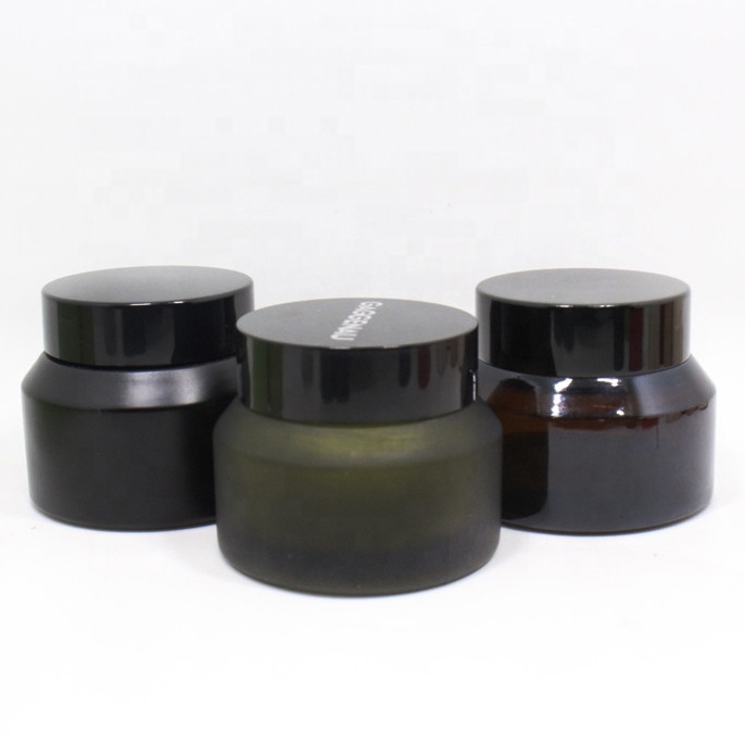 wholesale 30g 50g matte green black cosmetic glass jar for skincare face cream mask