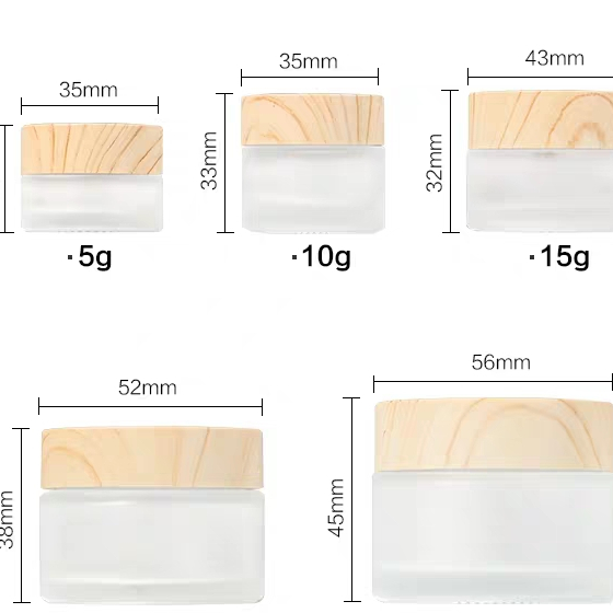wholesale 30g frosted cosmetic skincare eye cream glass jar with Wood grain plastic cover