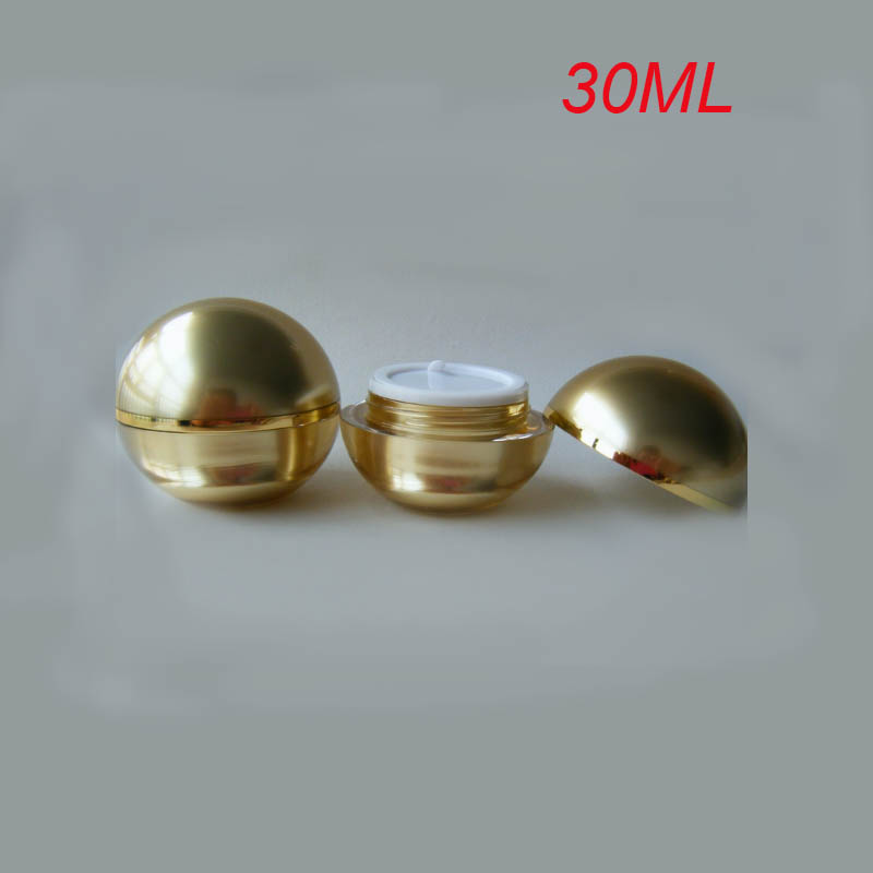 wholesale 30g gold acrylic ball shape cream jar, 30 g golden plastic jar for cream,wholesale 1 ounce gold plastic day cream