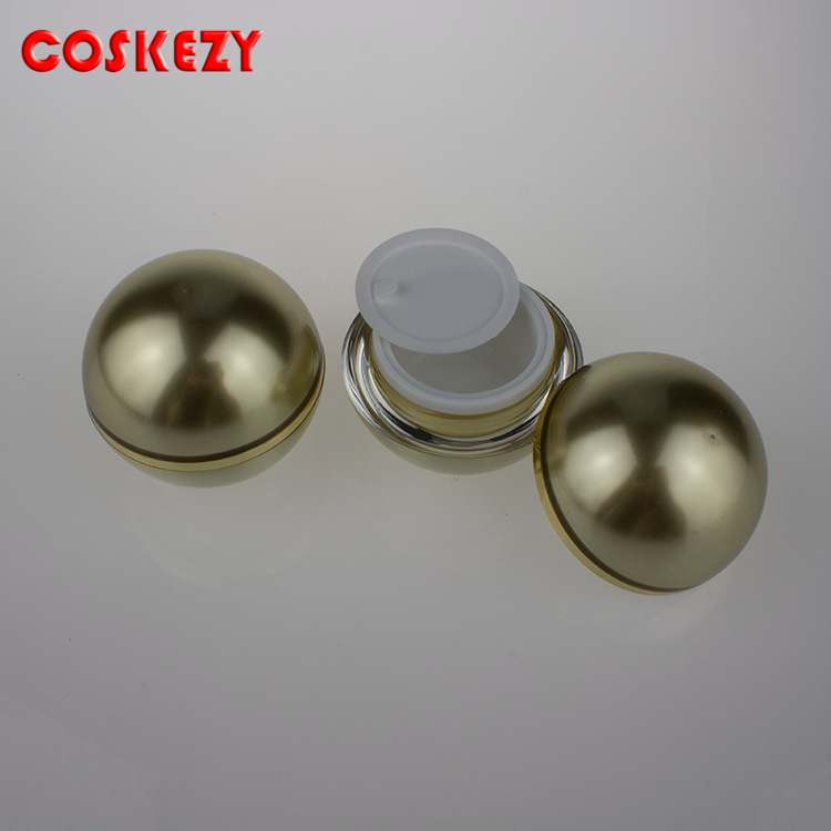 wholesale 30g gold acrylic ball shape cream jar, 30 g golden plastic jar for cream,wholesale 1 ounce gold plastic day cream