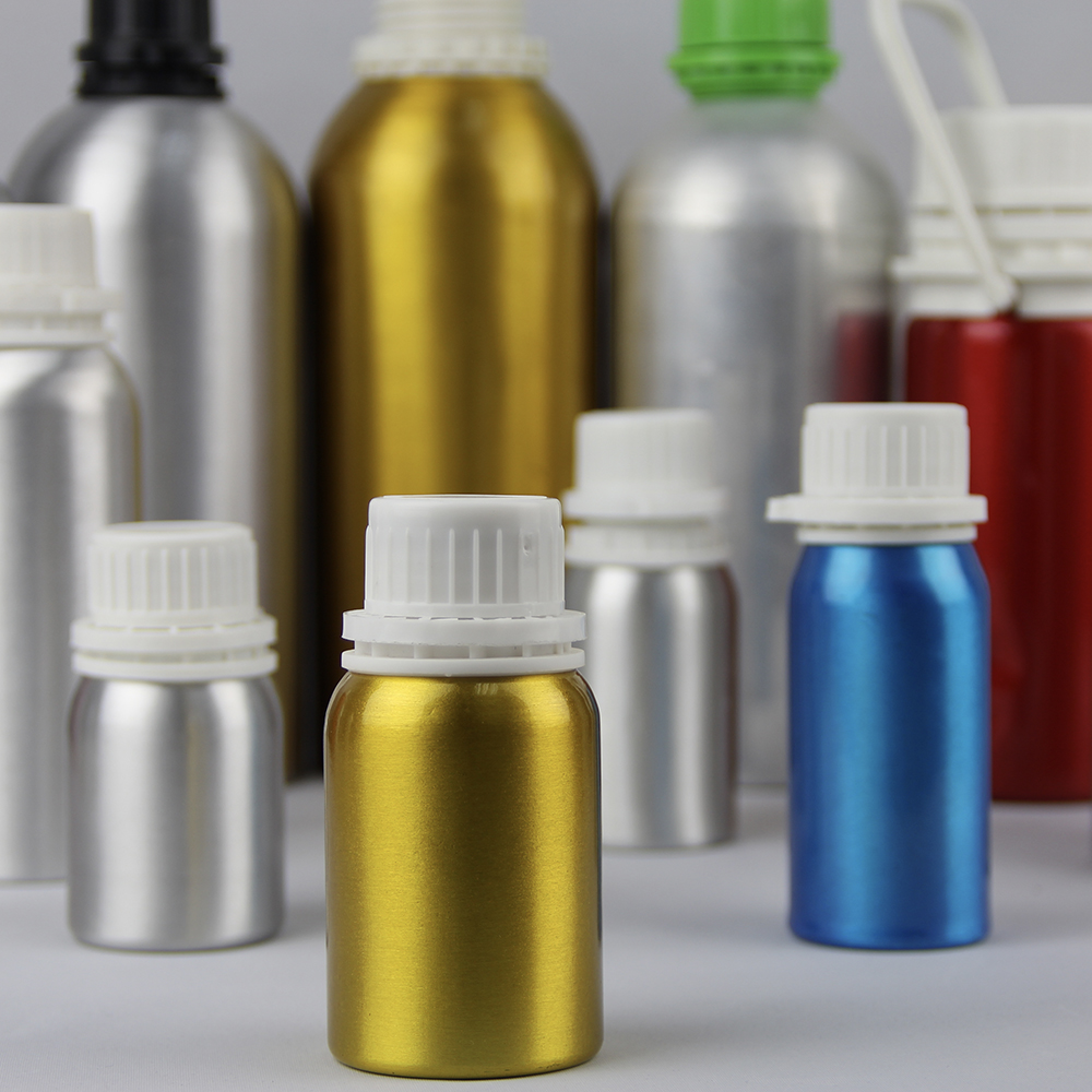 wholesale 30mL-1.2L different shapes clear colorful luxury decorative dropper empty aluminum essential oil bottle