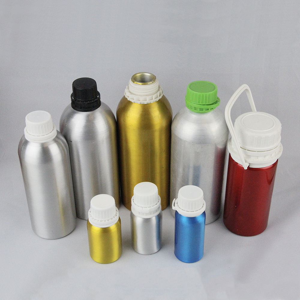 wholesale 30mL-1.2L different shapes clear colorful luxury decorative dropper empty aluminum essential oil bottle