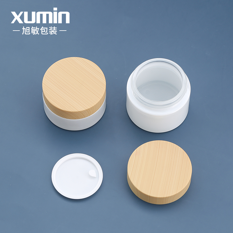 wholesale 30ml 50ml white glass jar cosmetic cream jar face cream glass jars with bamboo lid