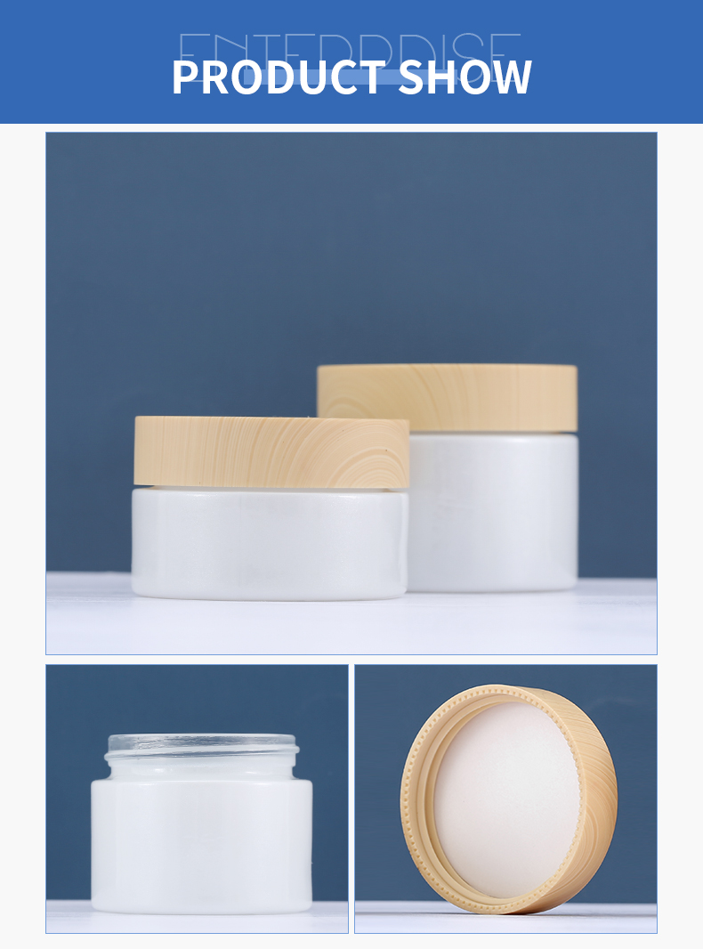 wholesale 30ml 50ml white glass jar cosmetic cream jar face cream glass jars with bamboo lid