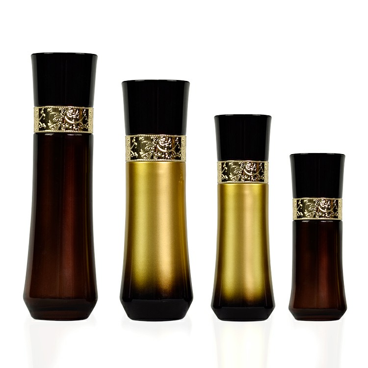 wholesale 30ml 60ml 100ml 120ml  black gradient gold cosmetic bottle packaging skincare lotion glass container