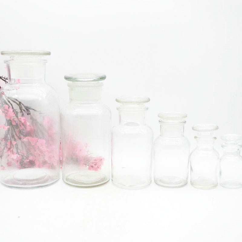wholesale 30ml 60ml 125ml 250ml 500ml 1000ml clear glass apothecary bottles with glass lid