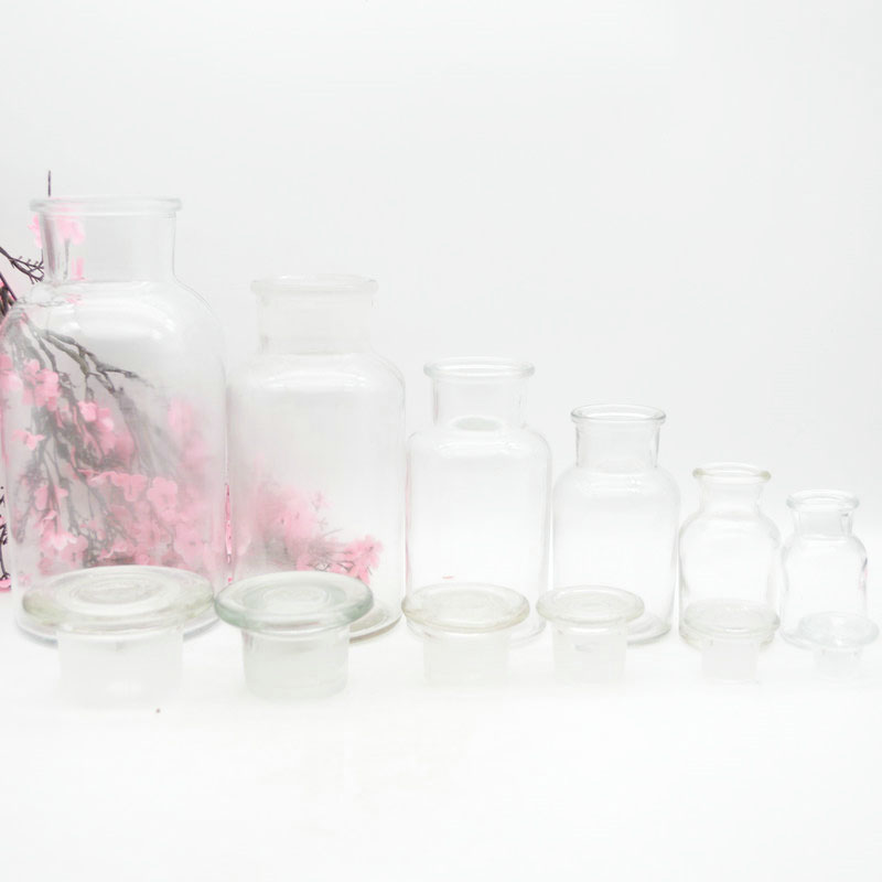 wholesale 30ml 60ml 125ml 250ml 500ml 1000ml clear glass apothecary bottles with glass lid
