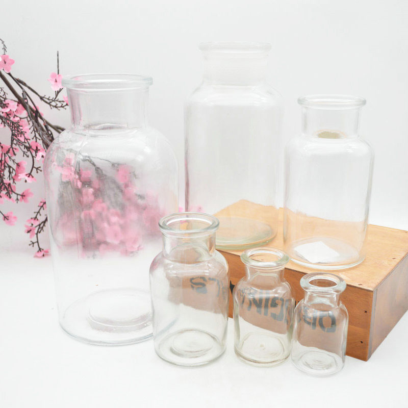 wholesale 30ml 60ml 125ml 250ml 500ml 1000ml clear glass apothecary bottles with glass lid