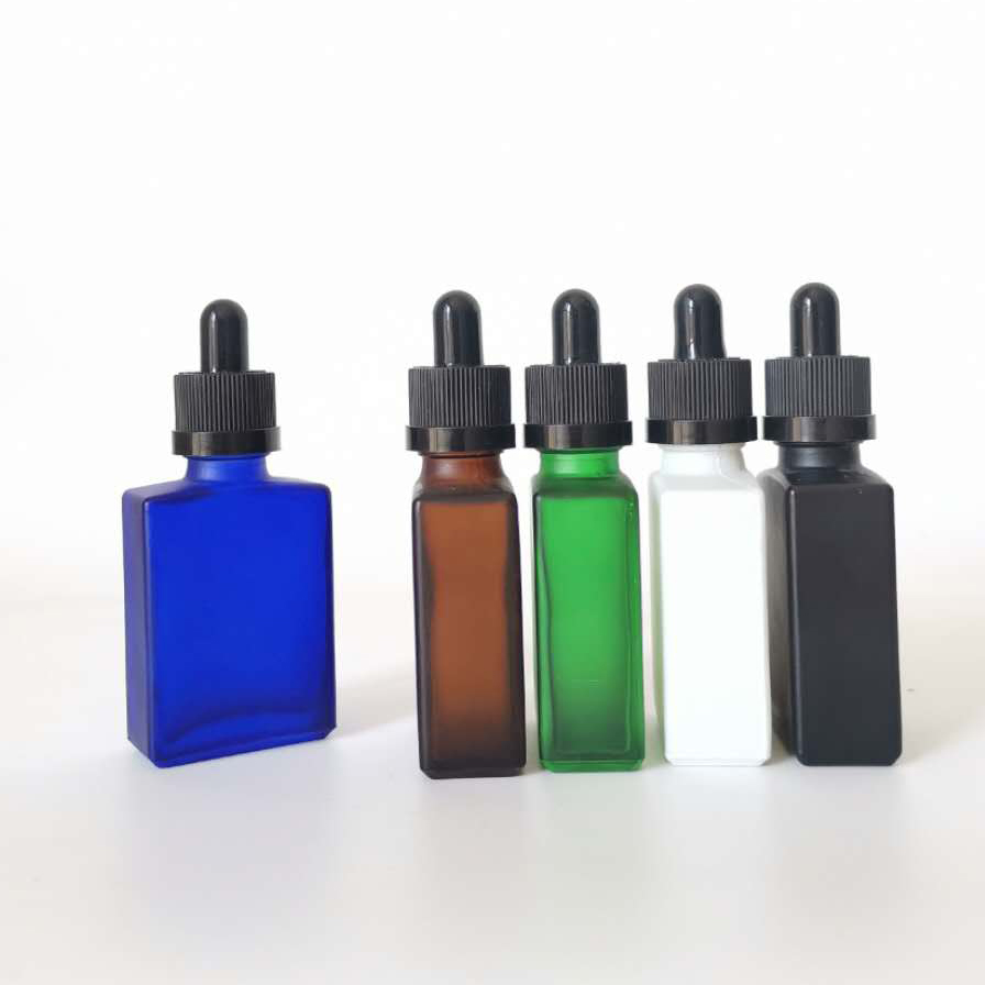 wholesale 30ml black rectangle square glass dropper bottle for CBD oil