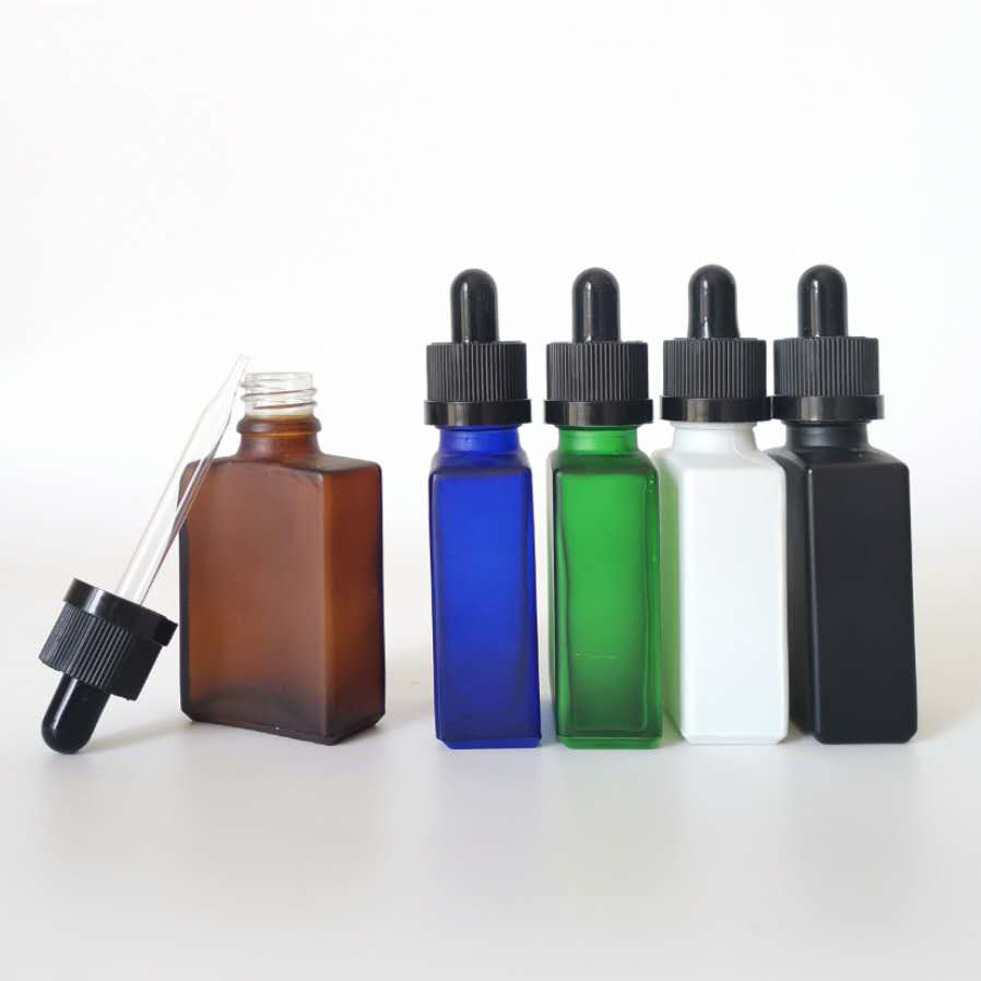 wholesale 30ml black rectangle square glass dropper bottle for CBD oil