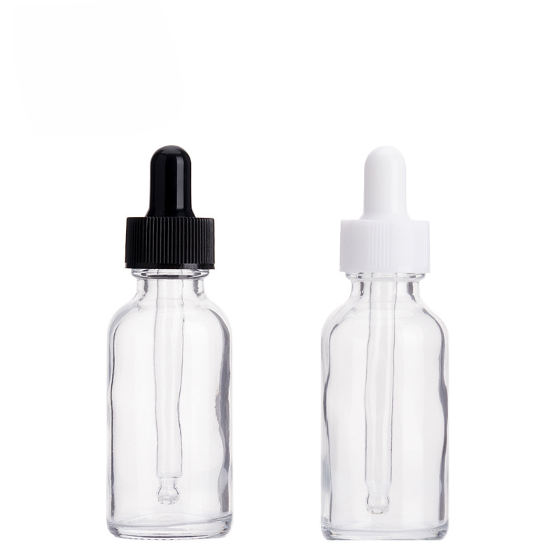 wholesale 30ml boston round bottle clear empty glass dropper bottle 1oz 2oz for essential oil