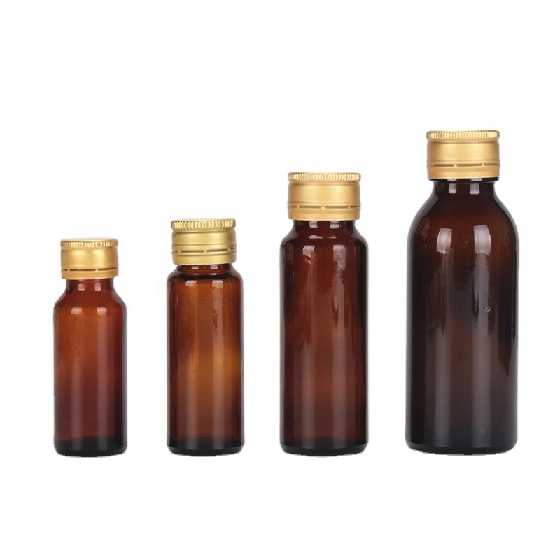 wholesale 30ml brown syrub glass containers amber liquid oral liquid solution bottle with airtight aluminum cap