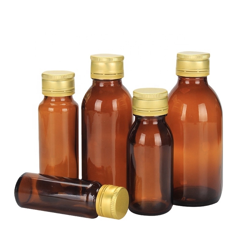 wholesale 30ml brown syrub glass containers amber liquid oral liquid solution bottle with airtight aluminum cap