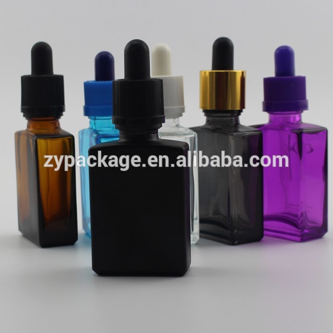 wholesale 30ml matte black rectangle/square glass dropper bottles for beard oil stock