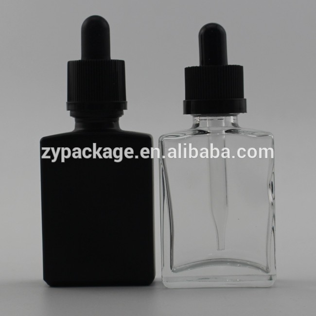 wholesale 30ml matte black rectangle/square glass dropper bottles for beard oil stock