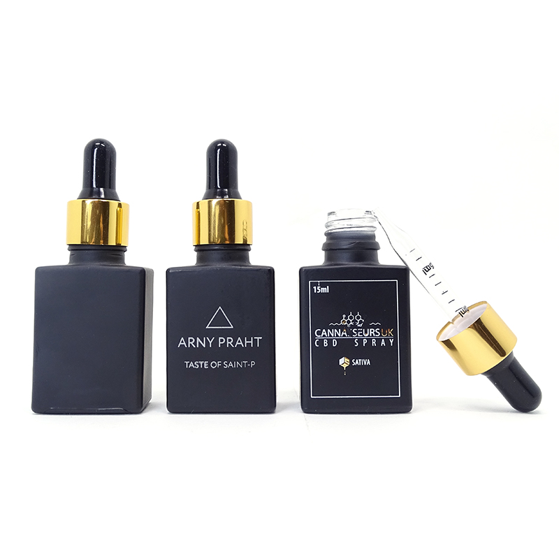 wholesale 30ml matte frosted black rectangle/square glass dropper bottles for beard oil with pipette dropper