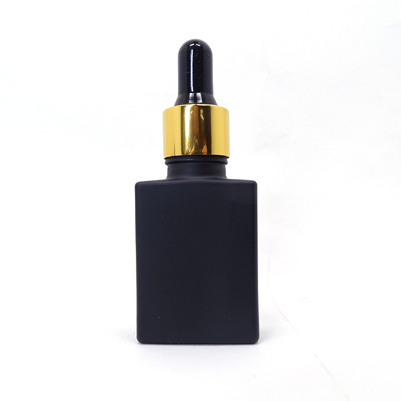 wholesale 30ml matte frosted black rectangle/square glass dropper bottles for beard oil with pipette dropper