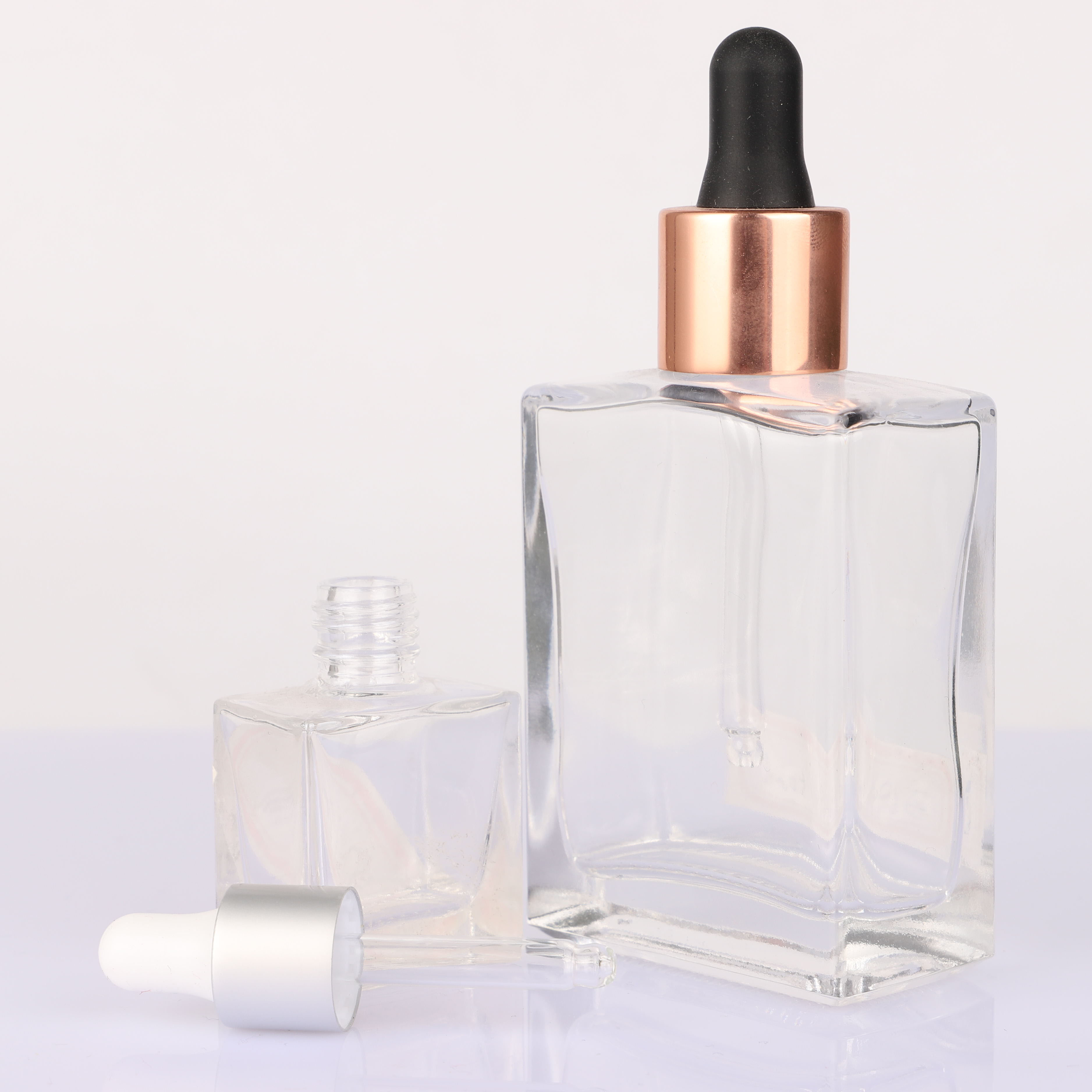 wholesale 30ml square shape clear dropper essential oil glass bottle