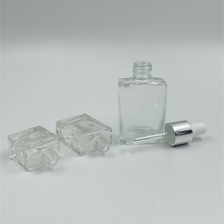 wholesale 30ml square shape clear dropper essential oil glass bottle
