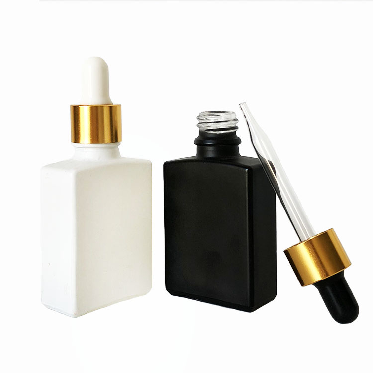 wholesale 30ml white black rectangular square essential oil glass dropper bottle