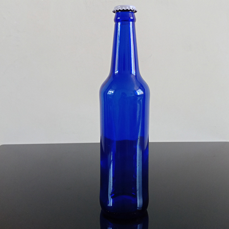 wholesale 330ml 500 ml cobalt blue glass beer bottle with crown cap