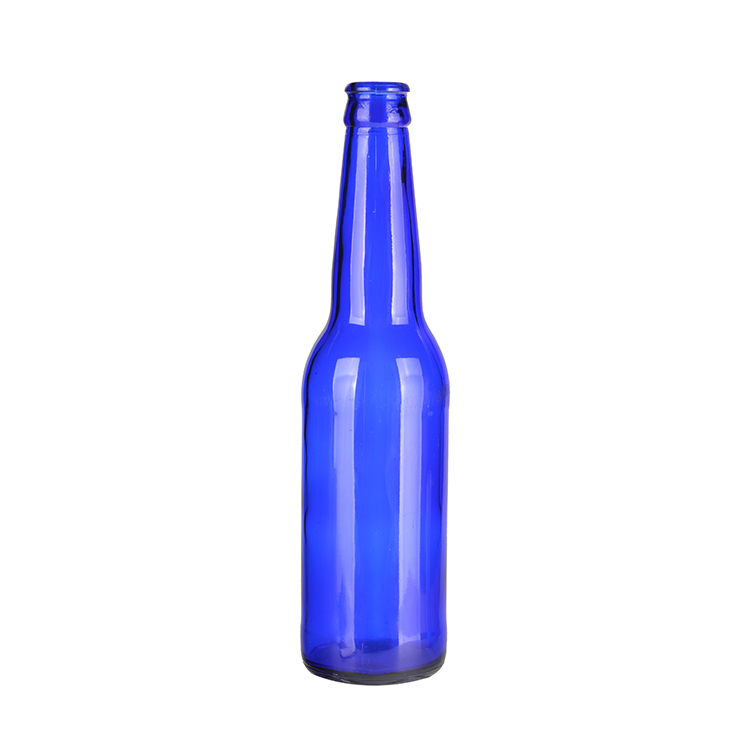 wholesale 330ml cobalt blue glass beer bottle with crown top beer glass bottle