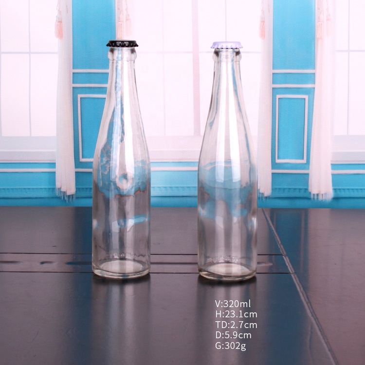 wholesale 330ml empty clear recycled glass beer bottle with crown cap