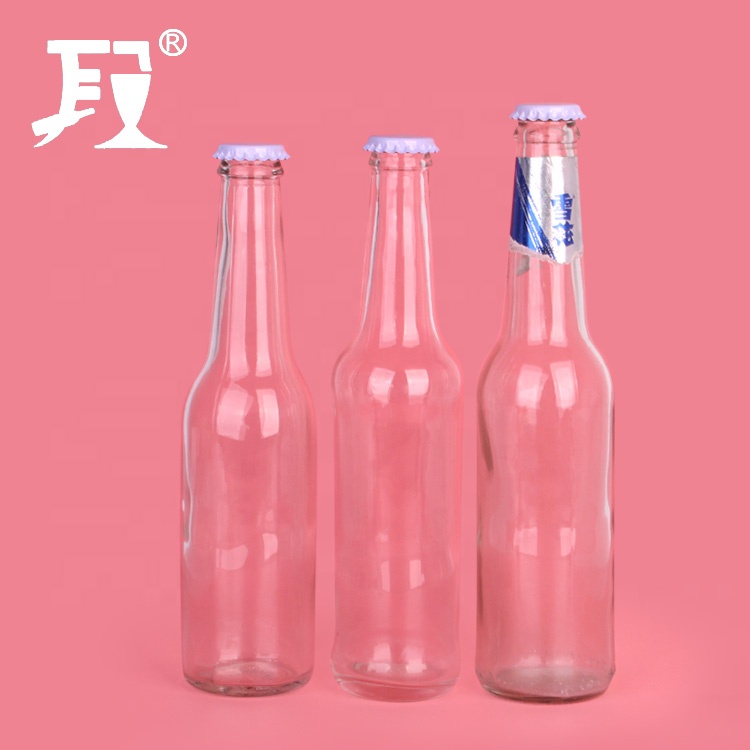 wholesale 330ml empty clear recycled glass beer bottle with crown cap