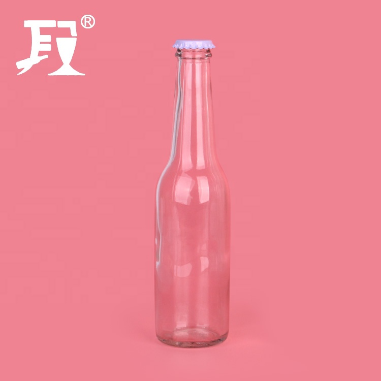 wholesale 330ml empty clear recycled glass beer bottle with crown cap