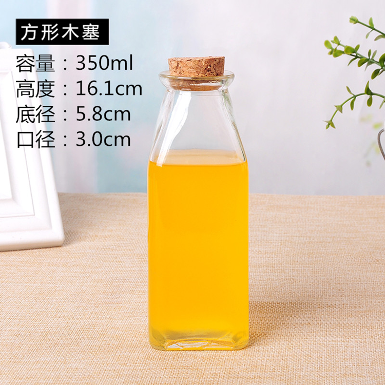 wholesale 350ml clear square cold brew glass bottle with cork