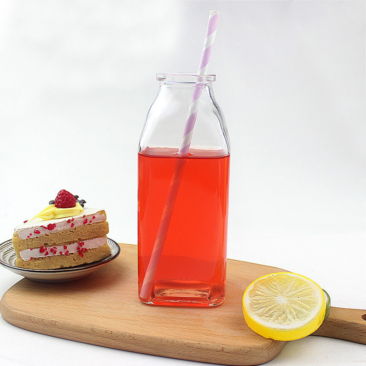 wholesale 350ml clear square cold brew glass bottle with cork