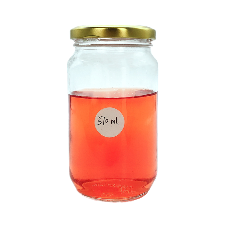 wholesale 370ml clear round glass food jar honey jar with metal tin lid