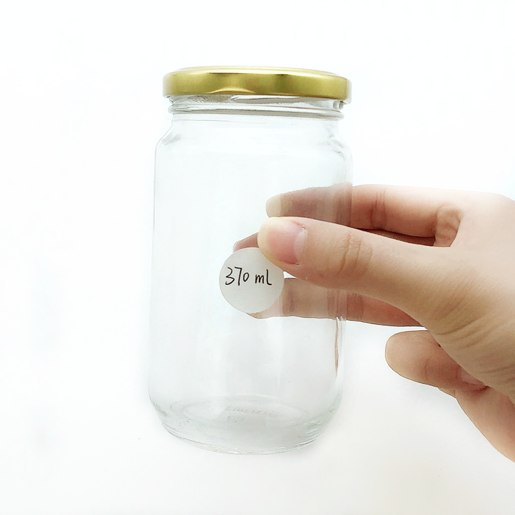 wholesale 370ml clear round glass food jar honey jar with metal tin lid