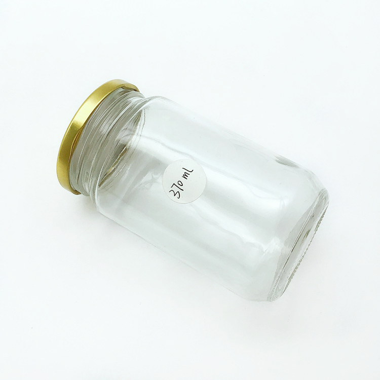 wholesale 370ml clear round glass food jar honey jar with metal tin lid