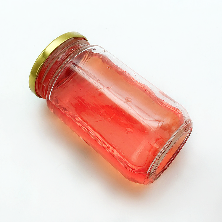 wholesale 370ml clear round glass food jar honey jar with metal tin lid