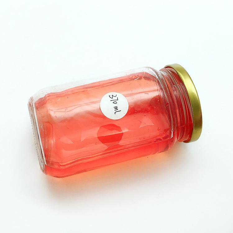 wholesale 370ml clear round glass food jar honey jar with metal tin lid