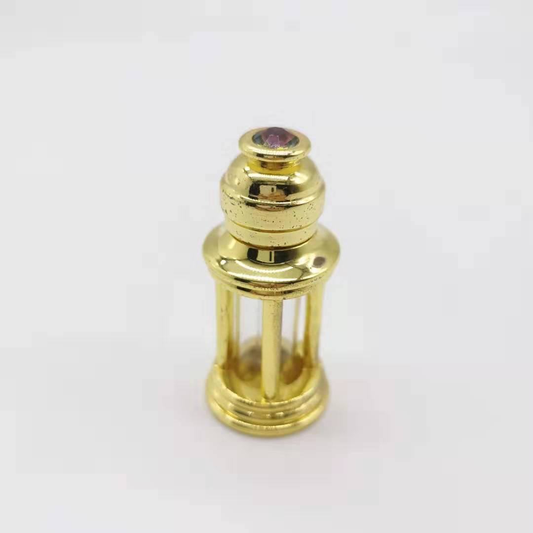 wholesale 3ml Unique dubai Arabic Style Metal Essential Oil Attar Perfume Glass Bottles with Glass Stick