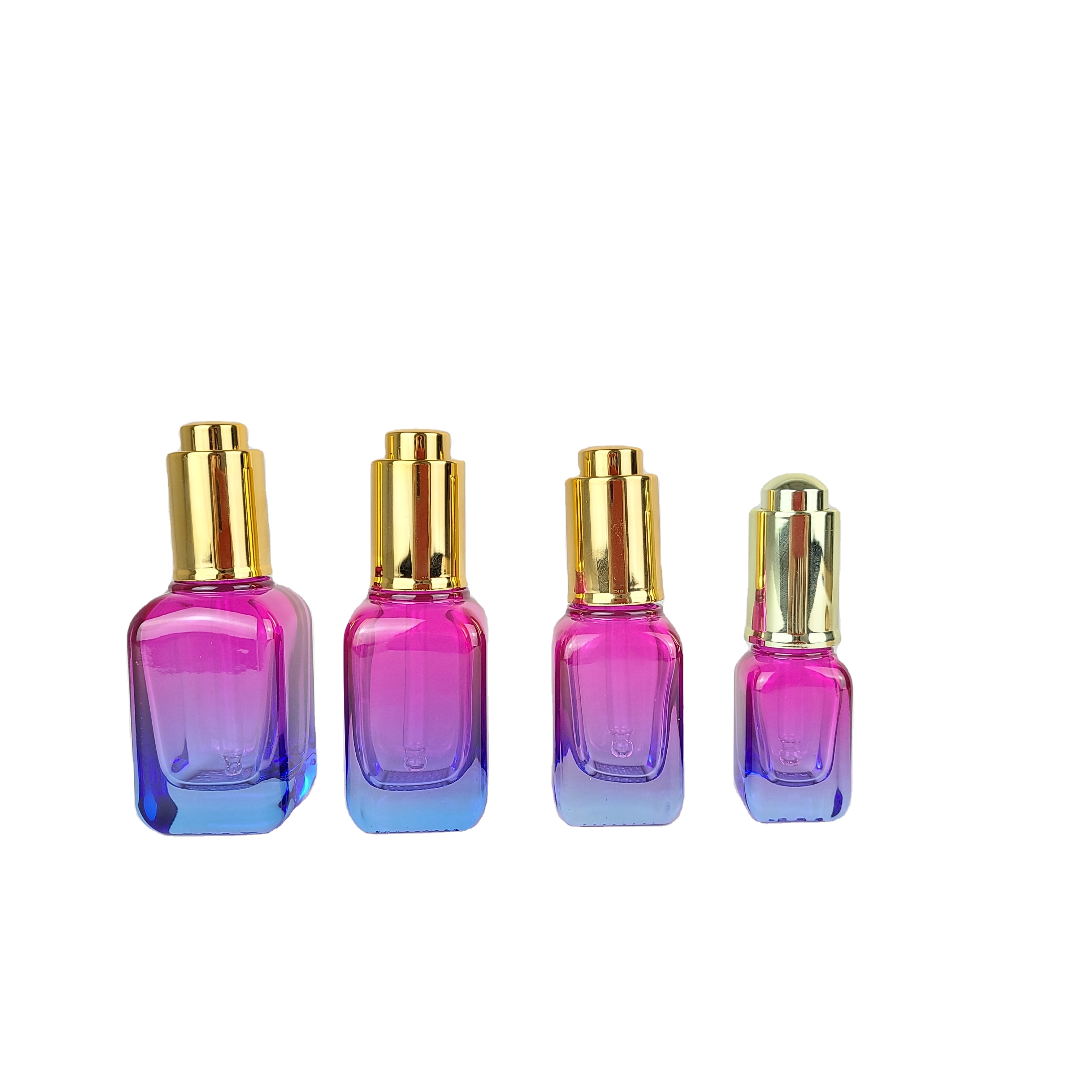 wholesale 40ml square gradient thicken glass purple essential oil dropper bottle