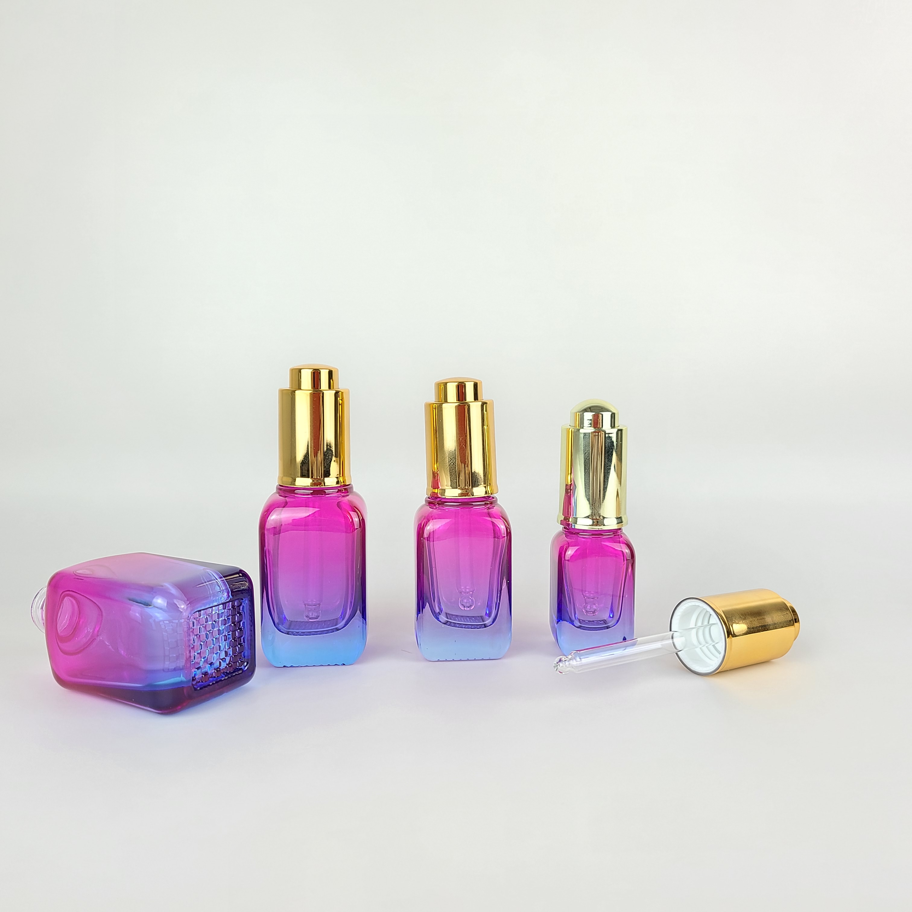 wholesale 40ml square gradient thicken glass purple essential oil dropper bottle